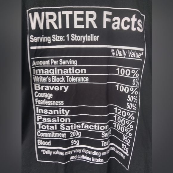 Women's Writer Facts Black Graphic T Shirt Writing Write Suthor Unisex Size XL - Picture 1 of 3